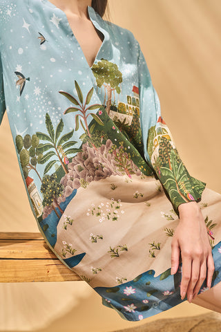 Blue holiday home mini dress