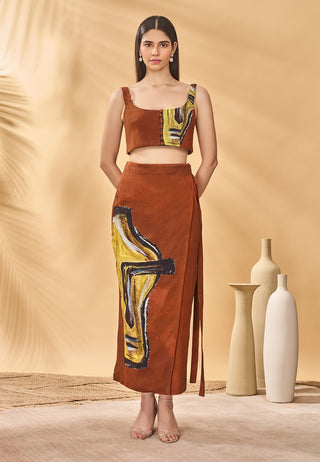 Brown scoop top and wrap skirt