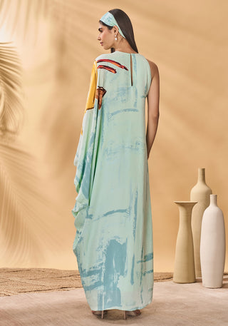 Blue feathered asymmetrical kaftan
