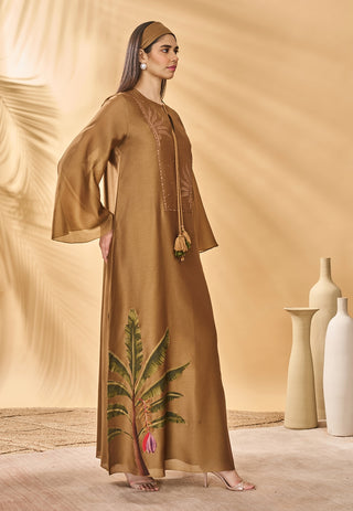 Tan trellis palm kaftan