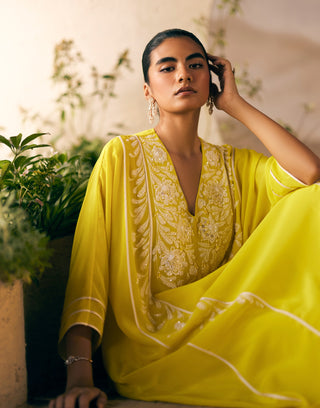 Sunshine Yellow Golden Valley Dhoti And Kaftan by Madzin available on Indiaspopup.com