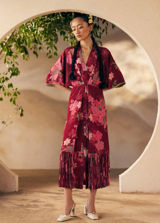 Wine Print Hemis Harmony Dress by Madzin available on Indiaspopup.com