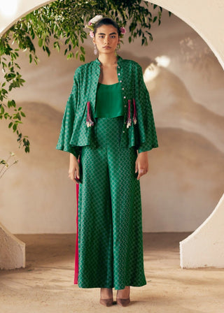 Green Dot Juniper Corded Jacket And Pant Set by Madzin available on Indiaspopup.com