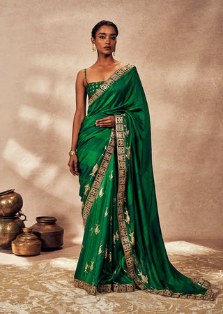 Mystic Green Sari And Unstitched Blouse by House Of Masaba available on Indiaspopup.com
