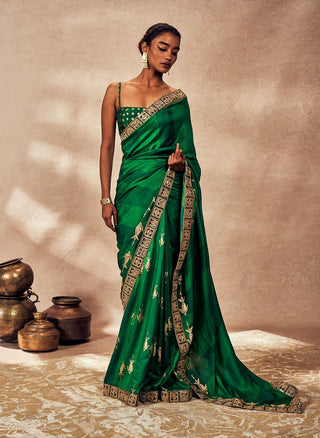 Mystic Green Sari And Unstitched Blouse by House Of Masaba available on Indiaspopup.com