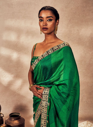 Mystic Green Sari And Unstitched Blouse by House Of Masaba available on Indiaspopup.com