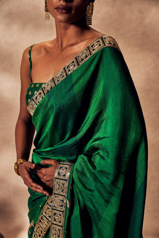 Mystic Green Sari And Unstitched Blouse by House Of Masaba available on Indiaspopup.com