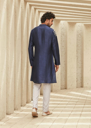 Matsya Men-Navy Heritage Noir Kurta And Pants-INDIASPOPUP.COM