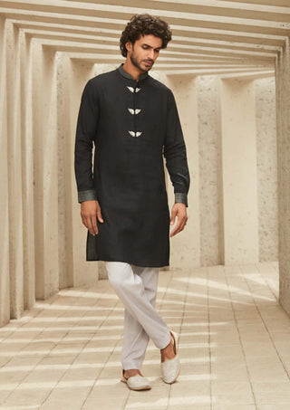 Matsya Men-Black Winged Kurta And Pants-INDIASPOPUP.COM