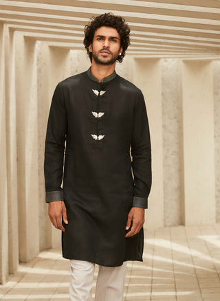 Matsya Men-Black Winged Kurta And Pants-INDIASPOPUP.COM