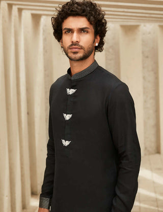 Matsya Men-Black Winged Kurta And Pants-INDIASPOPUP.COM