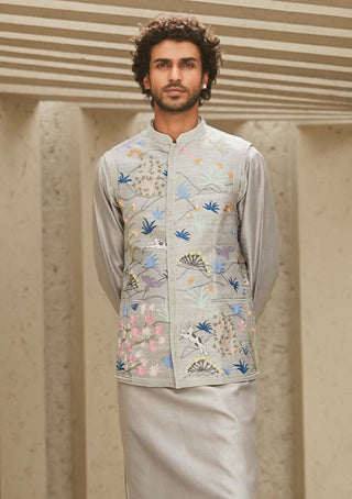 Matsya Men-Gray Hued Aari Jodhpuri Jacket-INDIASPOPUP.COM