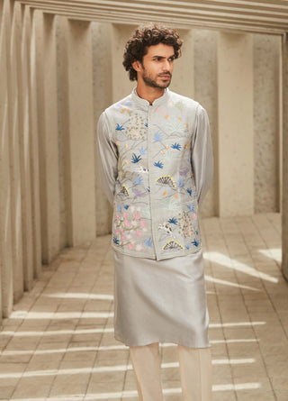 Matsya Men-Gray Hued Aari Jodhpuri Jacket-INDIASPOPUP.COM