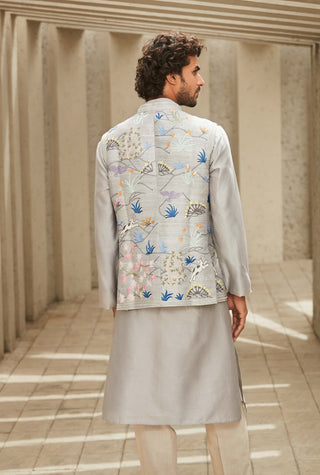 Matsya Men-Gray Hued Aari Jodhpuri Jacket-INDIASPOPUP.COM