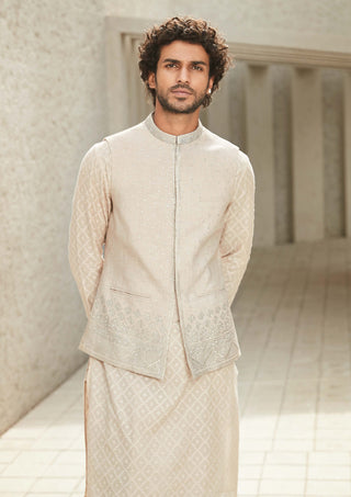 Matsya Men-Off-White Minimal Jodhpuri Jacket-INDIASPOPUP.COM