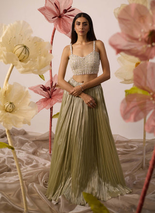 Mayflower Mint Green Lehenga And Jacket Set by Roqa available on Indiaspopup.com
