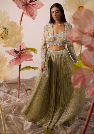 Mayflower Mint Green Lehenga And Jacket Set by Roqa available on Indiaspopup.com