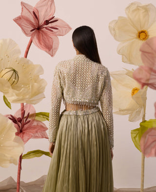 Mayflower Mint Green Lehenga And Jacket Set by Roqa available on Indiaspopup.com