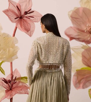 Mayflower Mint Green Lehenga And Jacket Set by Roqa available on Indiaspopup.com