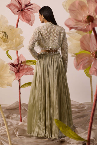 Mayflower Mint Green Lehenga And Jacket Set by Roqa available on Indiaspopup.com