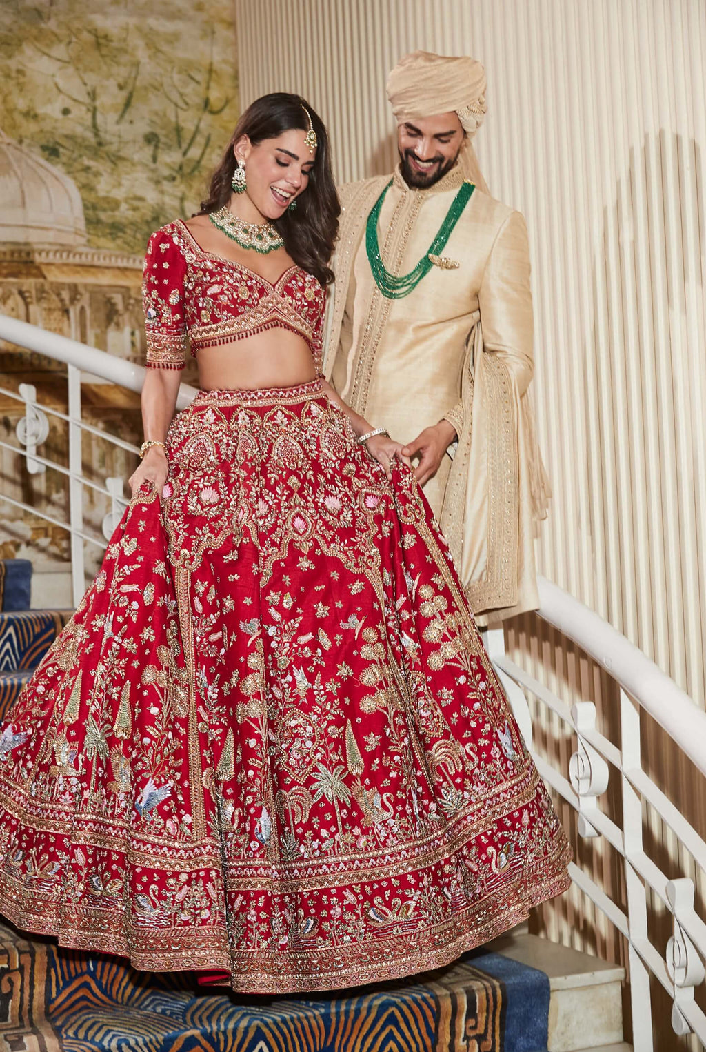 red lehenga matching groom dress Shop Red Lehenga Choli and Kurta with Floral Design - Perfect for Couples