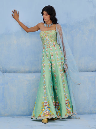Green and blue meher sharara set