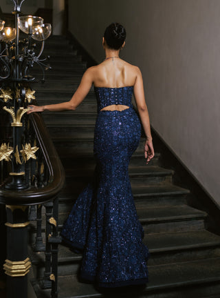 Navy blue yana lehenga and cape set