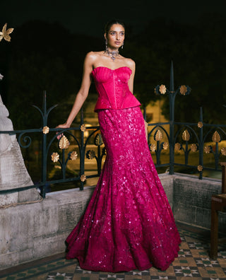 Fuchsia sienna pink lehenga and corset