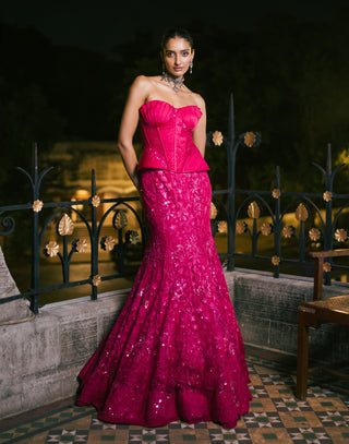 Fuchsia sienna pink lehenga and corset