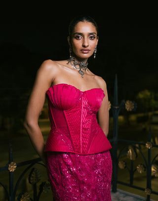 Fuchsia sienna pink lehenga and corset
