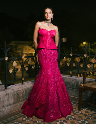Fuchsia sienna pink lehenga and corset