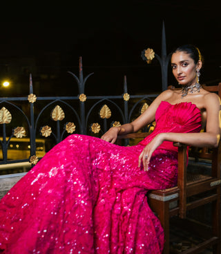 Fuchsia sienna pink lehenga and corset