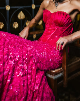 Fuchsia sienna pink lehenga and corset