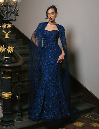 Navy blue yana lehenga and cape set