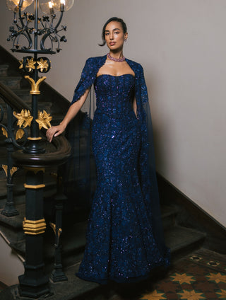 Navy blue yana lehenga and cape set