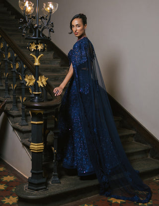 Navy blue yana lehenga and cape set