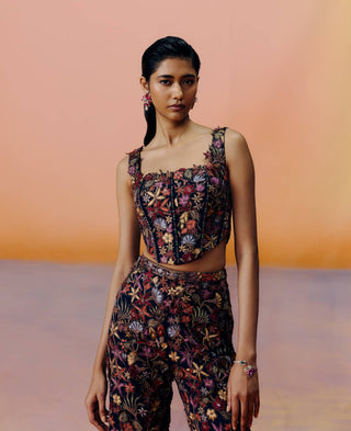 Hana navy blue pants and corset set