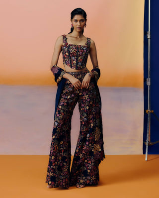 Hana navy blue pants and corset set