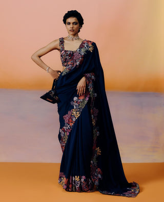 Nysa navy blue sari set