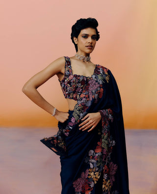 Nysa navy blue sari set