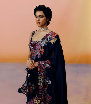 Nysa navy blue sari set