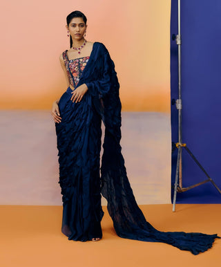 Yuki navy blue sari and blouse