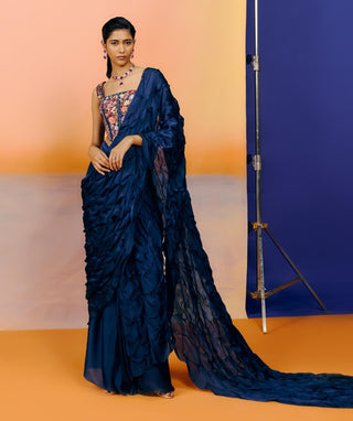 Yuki navy blue sari and blouse