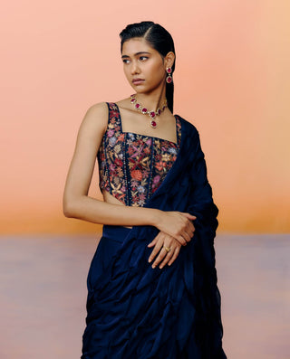 Yuki navy blue sari and blouse