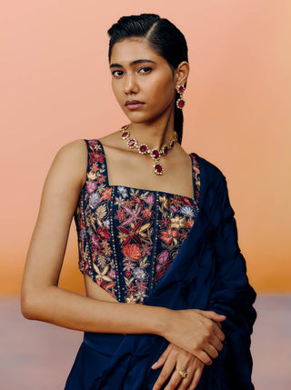 Yuki navy blue sari and blouse