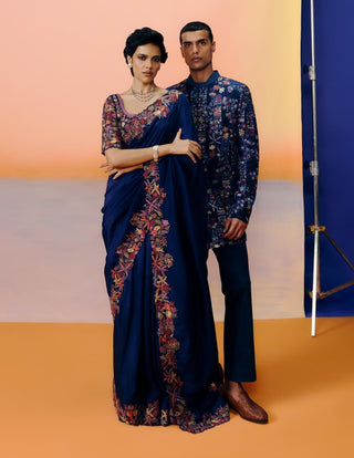 Vida navy blue sari set