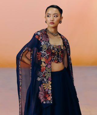 Avi navy blue cape and skirt set