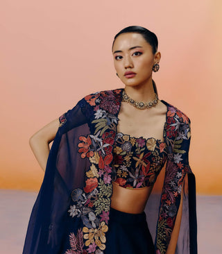 Avi navy blue cape and skirt set