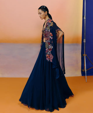 Avi navy blue cape and skirt set