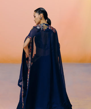 Avi navy blue cape and skirt set